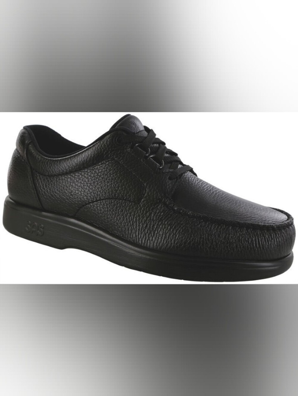 SAS Black Leather Moc Toe Slip-On Lace Shoe.  10.5
